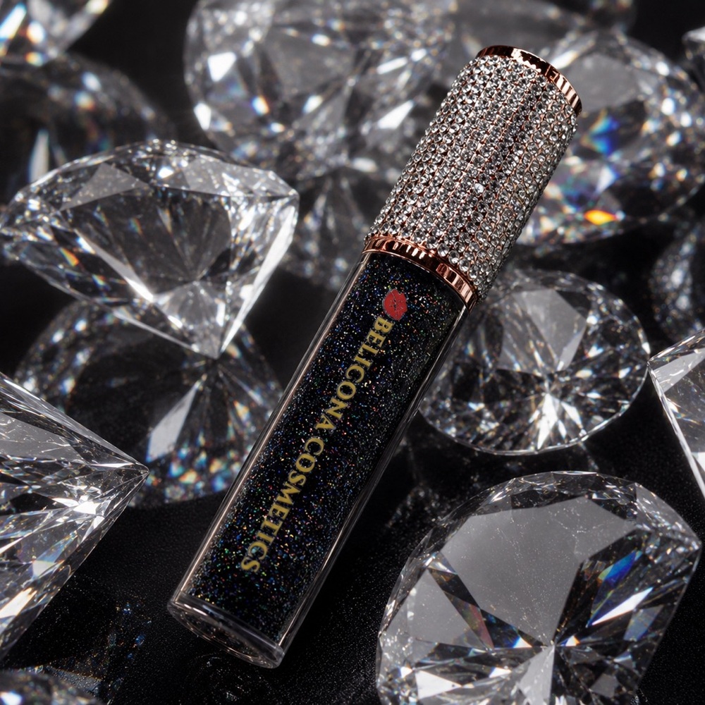 Glitter Black Liquid Lipstick with Crystal Rose Gold Cap